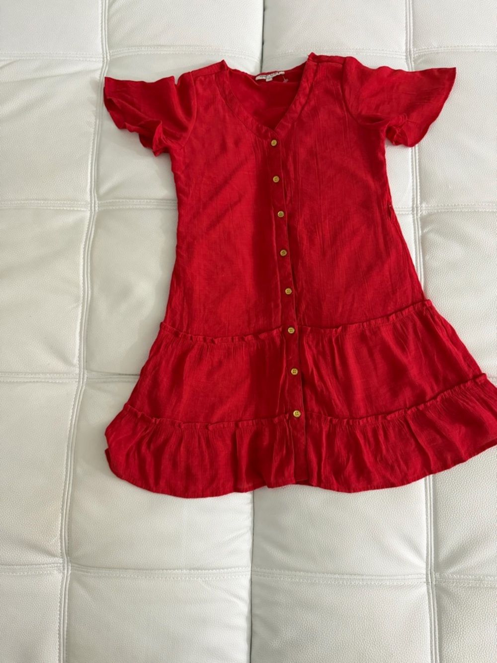 Girls' Red Button-Front Ruffle Dress